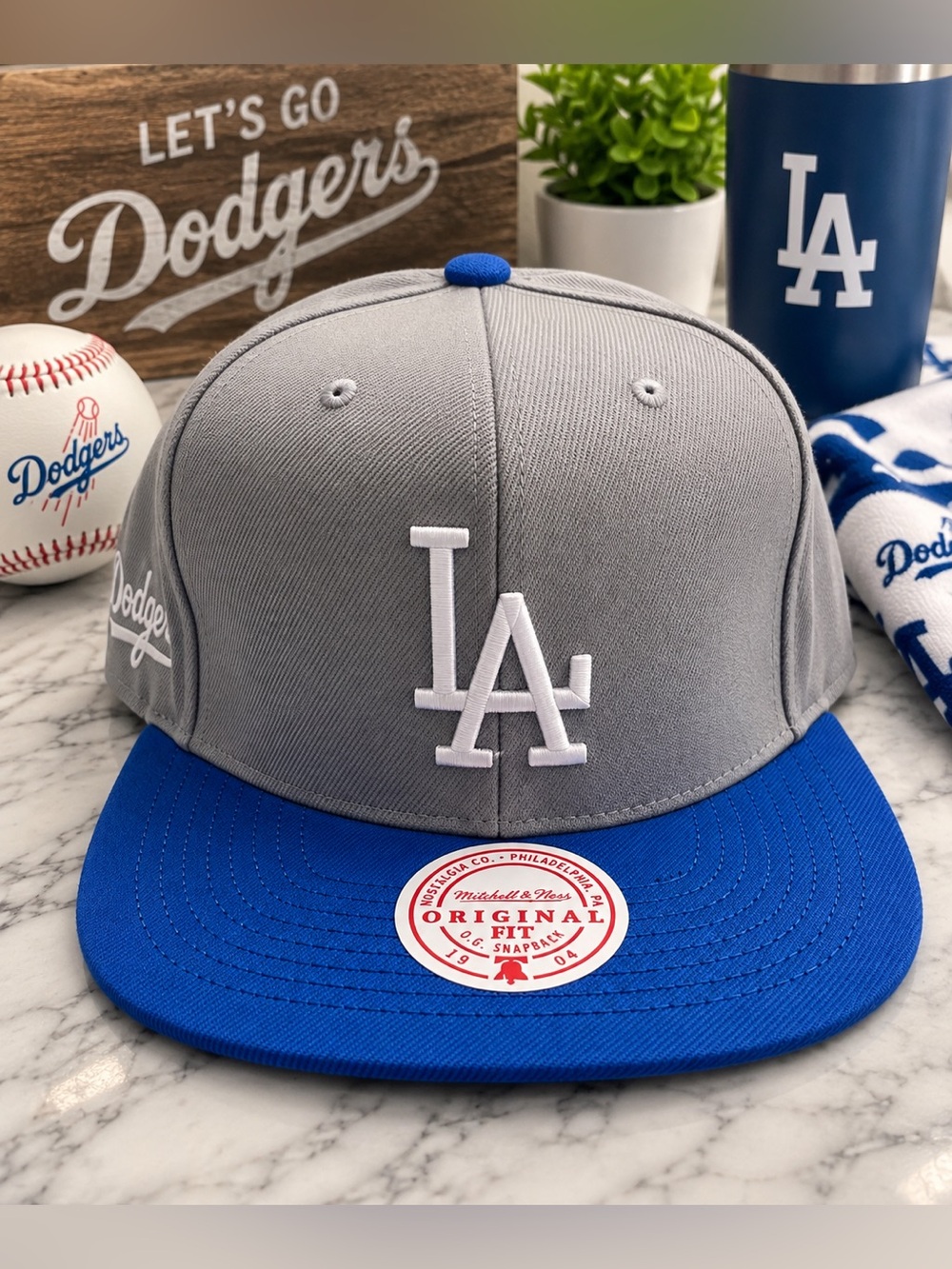 Mitchell & Ness LA Dodgers Snapback Hat Gray & Blue MLB Adjustable Cap